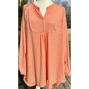 SONOMA GFL Popover Top Women's Plus 3X Carolina Peach Long Sleeve Top‎ Y Neck